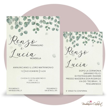 Partecipazione di nozze Eucalipto scatola porta confetti