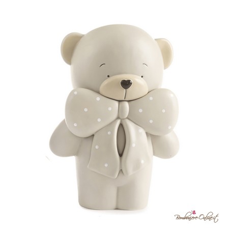 Bomboniera Vaso Grande Orsetto con Fiocco in Porcellana Tortora
