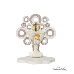 Albero della vita in legno con calice Prima Comunione Bambina in preghiera