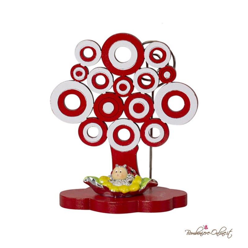 Albero della vita in legno con clip e coccinella argentata Laurea