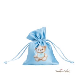 Sacchetto Porta Confetti Azzurro con Orsetto Stampato