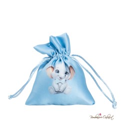 Sacchetto Porta Confetti Azzurro con Elefantino Stampato