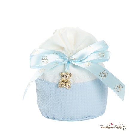 Sacchetto Porta Confetti Bimbo Bicolore con Pendente Orsetto