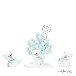 Bomboniera Albero di Cuori Azzurro Orsetto con Cuore Clip portafoto