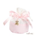 Sacchetto Porta Confetti Bimba Bicolore con Pendente Orsetto