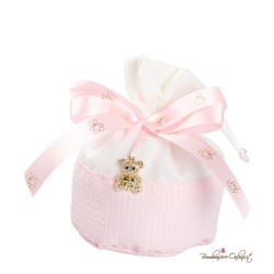 Sacchetto Porta Confetti Bimba Bicolore con Pendente Orsetto