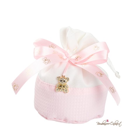 Sacchetto Porta Confetti Bimba Bicolore con Pendente Orsetto