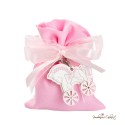 Sacchetto Porta Confetti Rosa con Portachiavi Cavallino a Dondolo