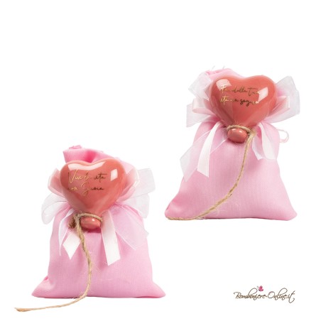Sacchetto Porta Confetti Girl con Magnete Palloncino Cuore con Frase