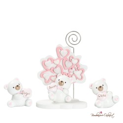 Bomboniera Albero di Cuori Rosa Orsetto con Cuore Clip portafoto