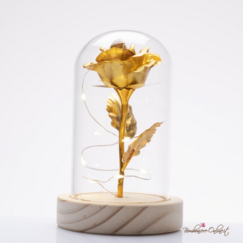 Bomboniera Rosa Oro in Teca Piccola