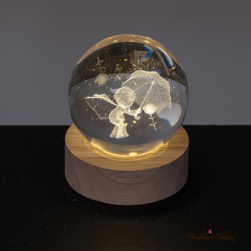 Bomboniera Lampada Sfera Piccola Piccolo Principe con Ombrello e Rosa