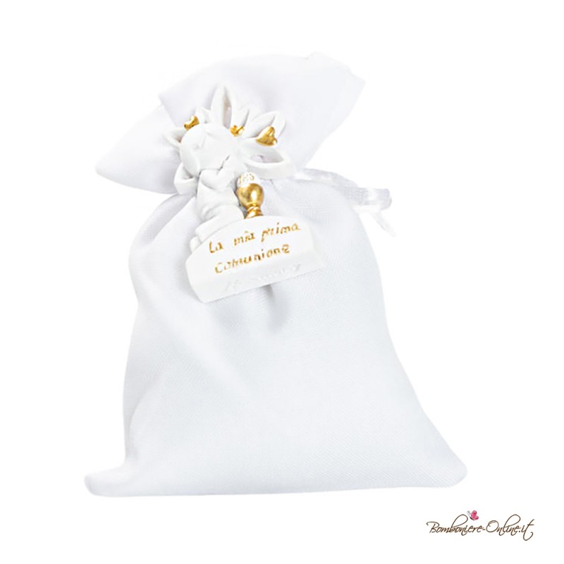 Sacchetto Porta Confetti con Magnete Bambino Prima Comunione Gold