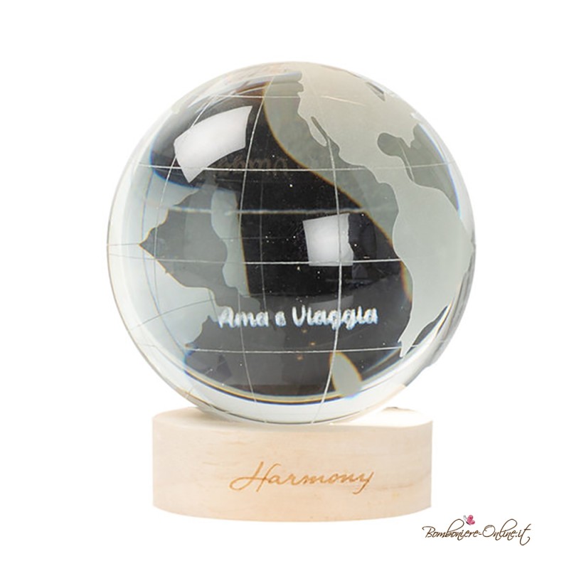 Bomboniera Lampada Grande con Filo e Base Legno Globo Terrestre Ama e Viaggia