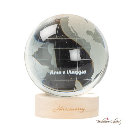 Bomboniera Lampada Piccola con Filo e Base Legno Globo Terrestre Ama e Viaggia