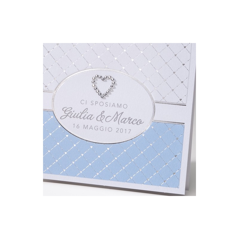 Partecipazione matrimonio "Azzurra con cuore di strass"