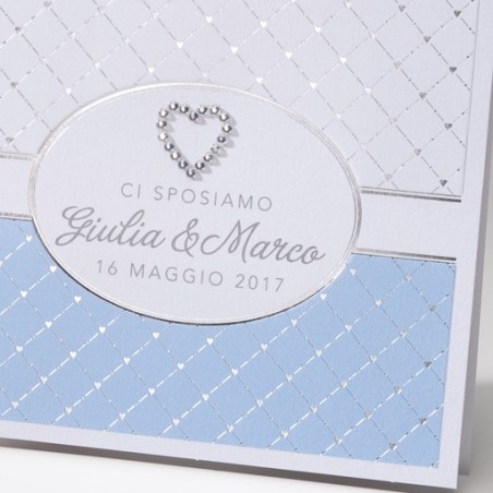Partecipazione matrimonio "Azzurra con cuore di strass"