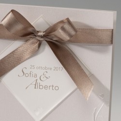 Partecipazione Matrimonio Elegante con nastro tortora con invito incluso