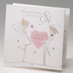 Partecipazione matrimonio "Grafica sposi con cuore rosa"