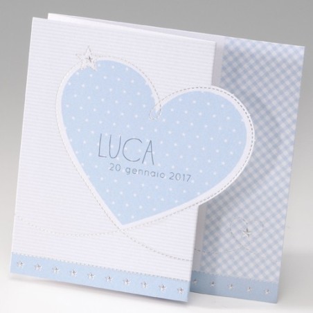 Biglietto partecipazione nascita bimbo "Cuore azzurro a pois"