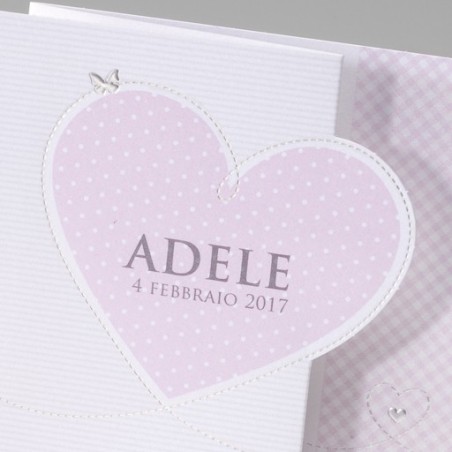 Biglietto partecipazione nascita bimba "Cuore rosa a pois"