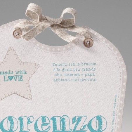 Inviti battesimo. Biglietto nascita bimbo o bimba "Bavaglino" con nastro cotone