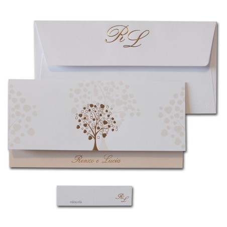 Partecipazione matrimonio - Albero di cuori bronzo