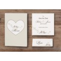 Partecipazione moderna shabby chic cuore con nastro di raso