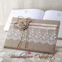 Guest book rustico con pizzo e rosa