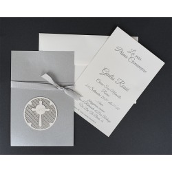 Invito Comunione Argento taglio laser verticale