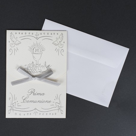 Invito Comunione Bianca e argento