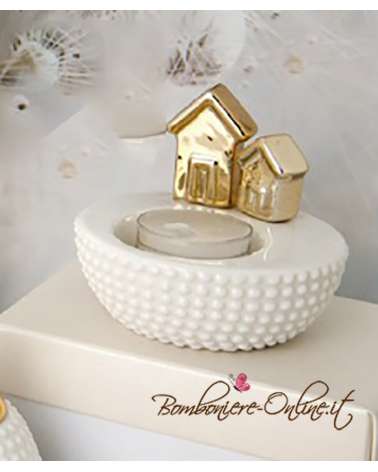 Porta tea light ceramica linea "Gold house"