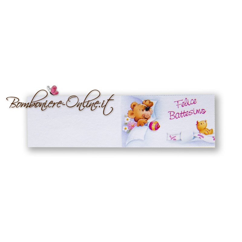 Biglietti bomboniera Felice Battesimo orsetto e anatroccolo rosa