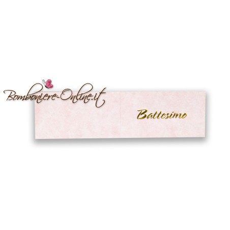 Biglietti bomboniera Battesimo rosa scritta dorata