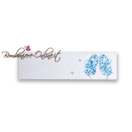 Biglietti bomboniera Battesimo azzurro scarpette fiorite
