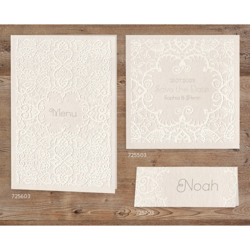 Set Partecipazione Matrimonio "Pizzo Deluxe" con menù, invito e segnaposto