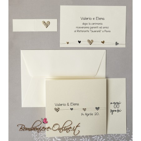 Partecipazione nozze con cuoricini black and gold