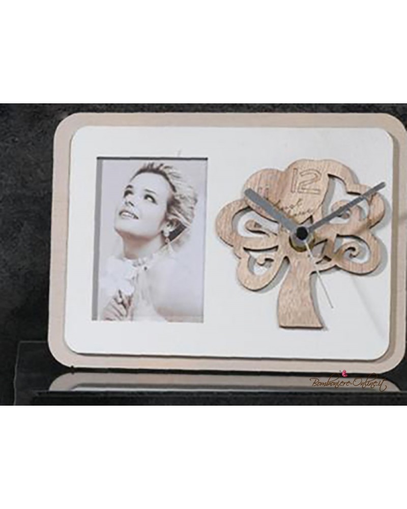 Bomboniera Orologio in legno con portafoto Albero collezione "Forever"